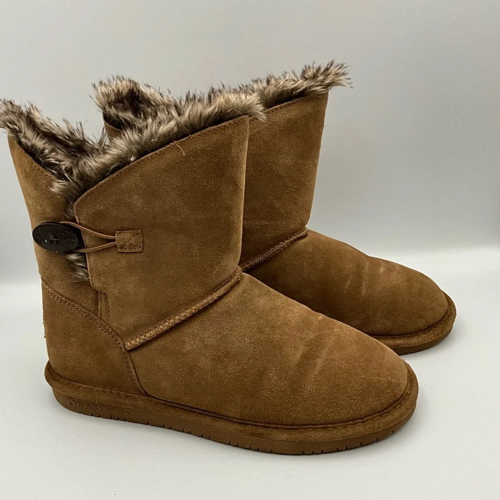 BearPaw Boots Size 8.5 Brown Winter Suade Faux-Fur Lined